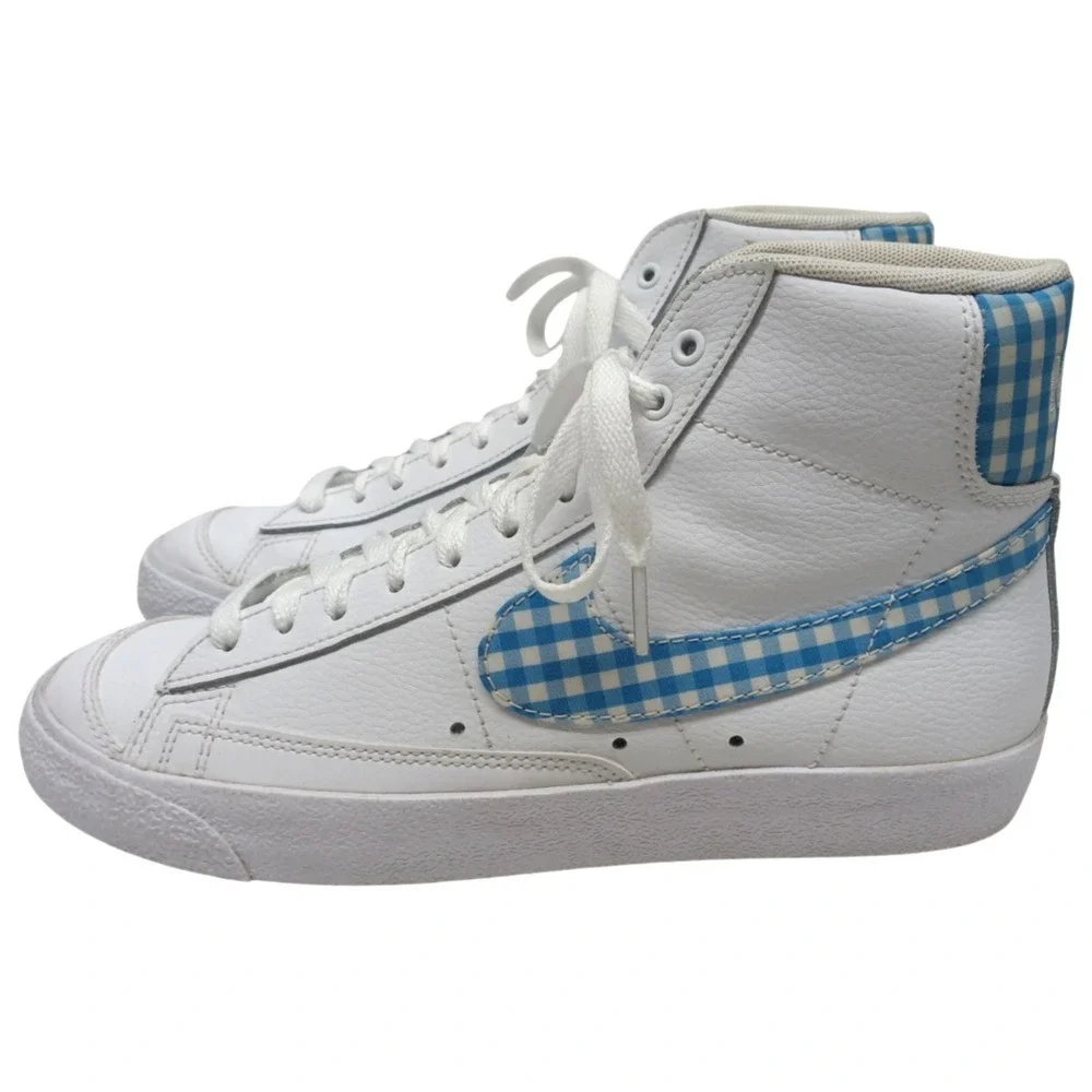 Nike Blazer Mid '77 Women's Size 7.5 White Blue Gingham Plaid Sneakers FD9163-10